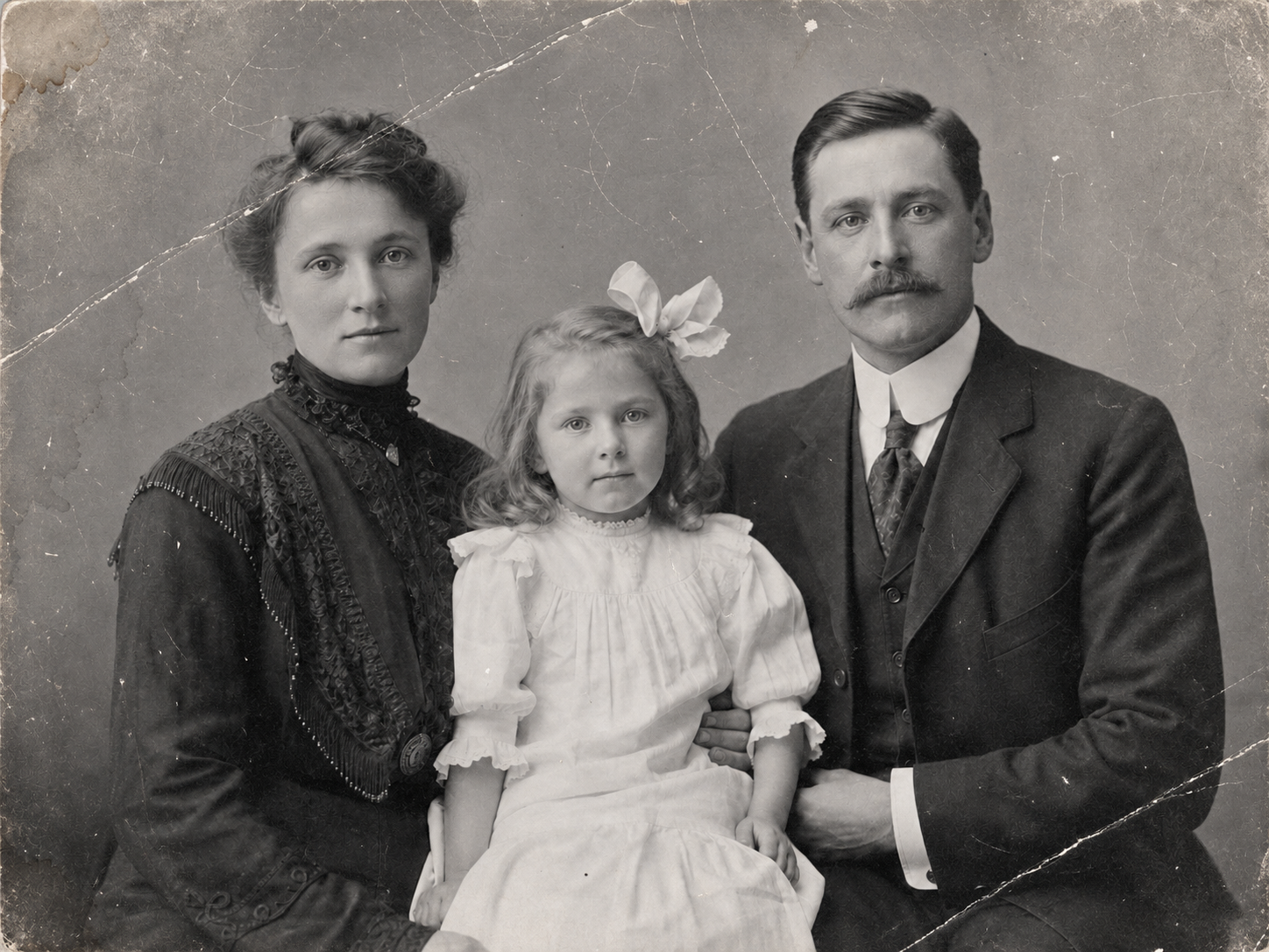 Damaged version of the illustrative family portrait
